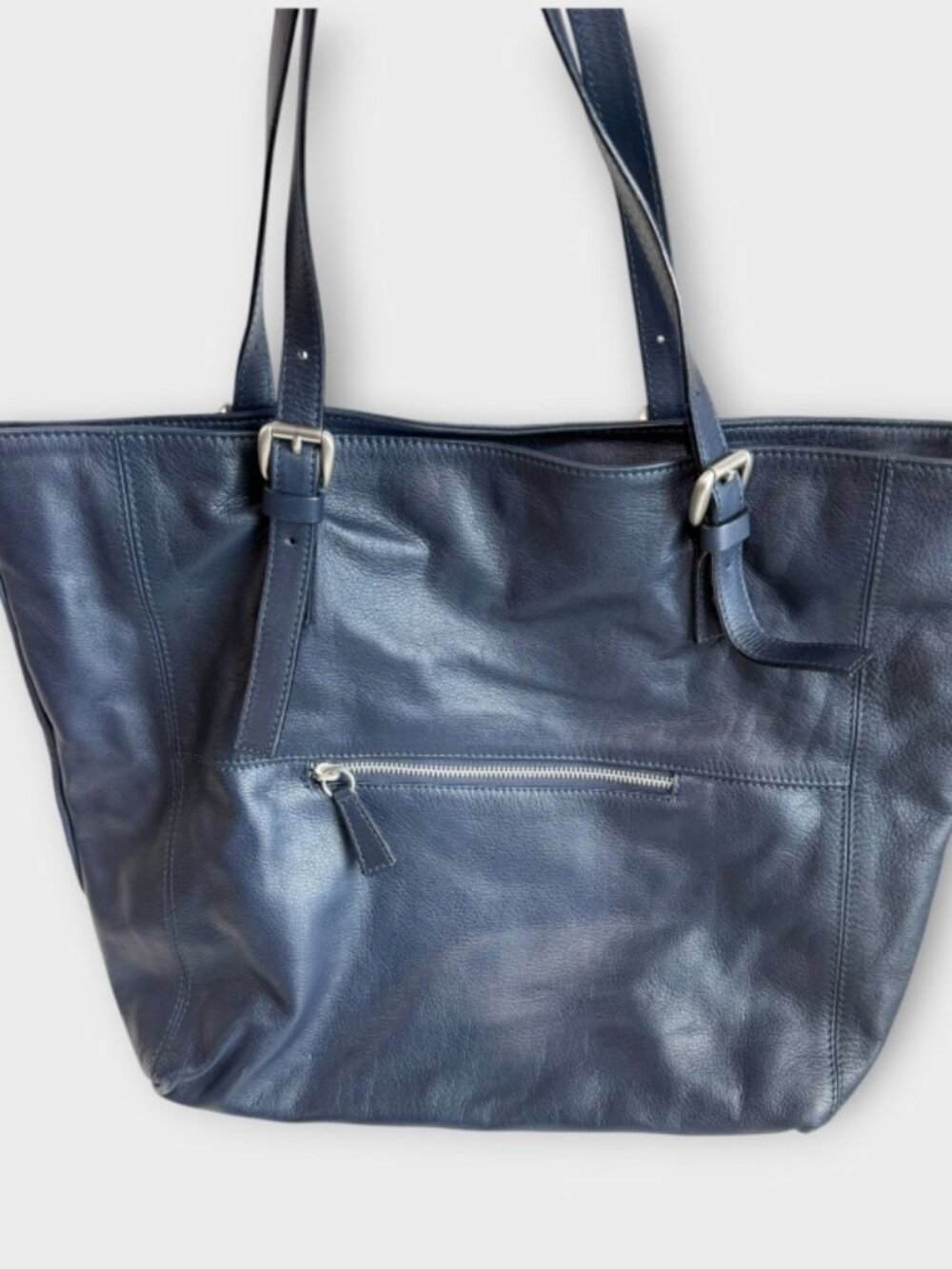 Garnet Hill Navy Blue Italian Leather Tote